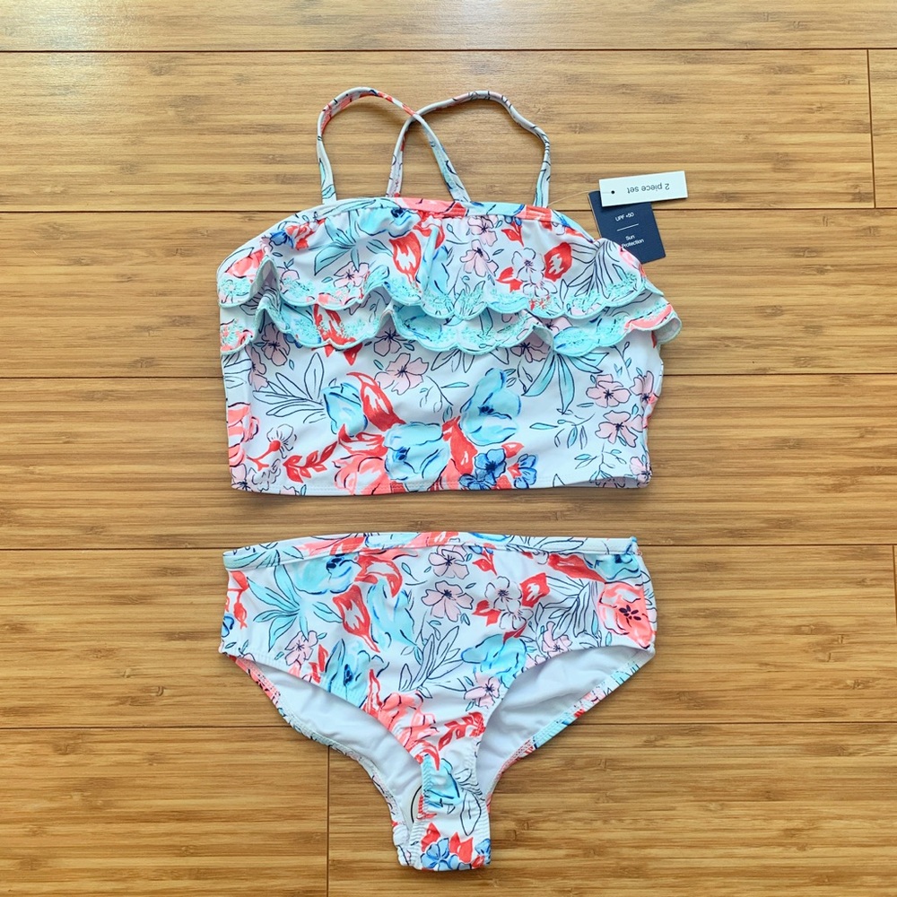 Crown & Ivy Girls Floral Flounce Swim Tankini Set